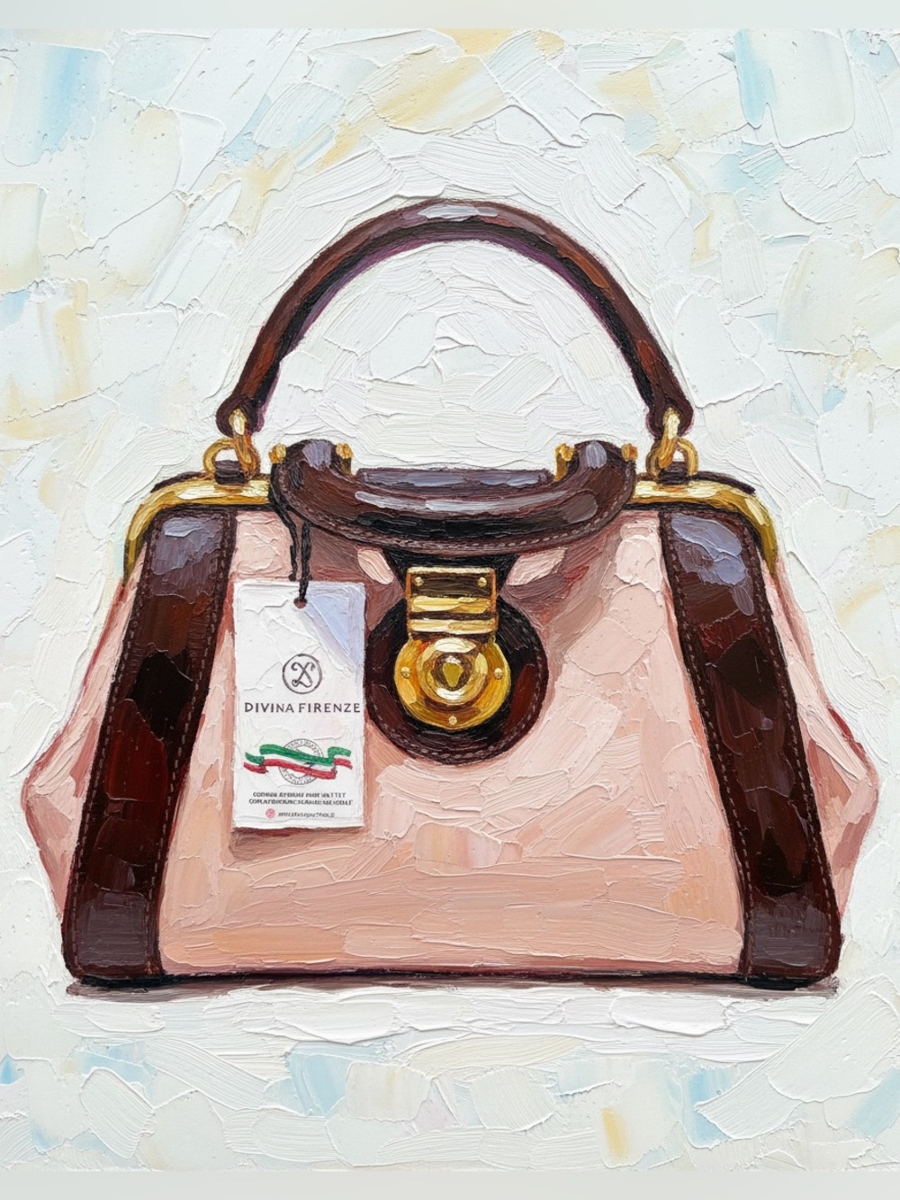 DAVINA FIRENZE ~ Pink and Brown Pebbled Leather Hand Bag w/Crossbody Strap